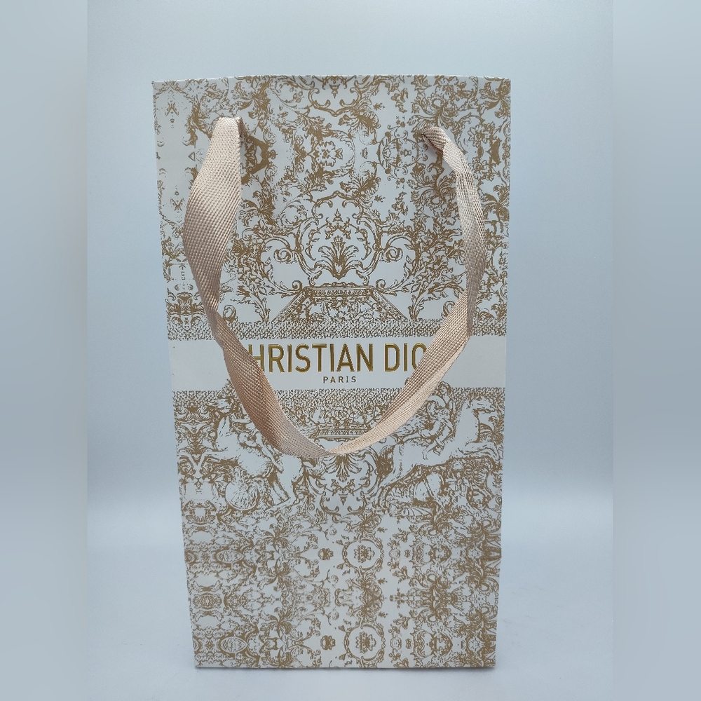 Dior Gold Toile de Jouy Gift Bag 2022 Holiday Luxury Boutique Packaging Pristine